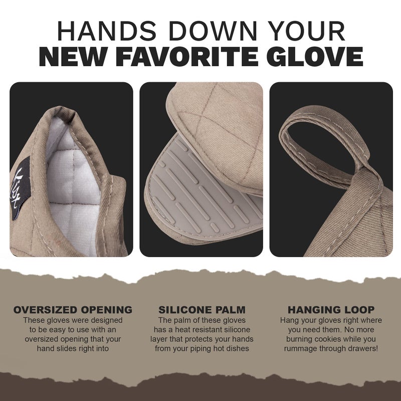 Kisx Oven Mitts Heat Resistant - (Grey Color) Mini Oven Mitts, Silicone Gloves Heat Resistant, Kitchen Gloves for Cooking, Silicone Oven Mitts & Pot Holders Sets, Kitchen Pot Holders & Oven Mitts Sets - Image 2